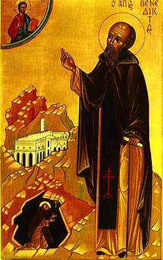 Orthodox Christian Icon of St. Benedict of Nursia.
