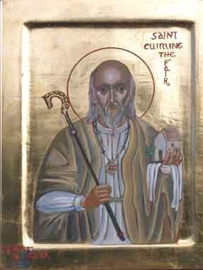 Orthodox Icon of British Saint, Cumméne Albus (Cumine Ailbhe, Cumine the White), Abbot of Iona 264x375px