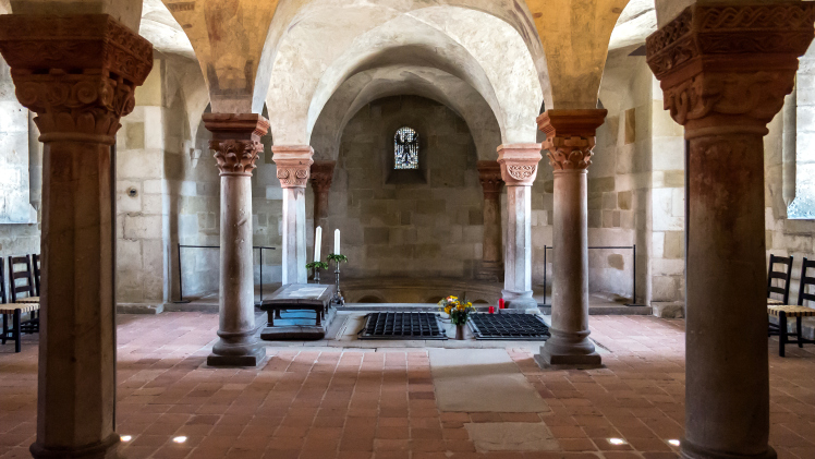 Tomb of German Saint, Matilda of Saxony in the crypt of the church of St. Servatius, Quedlinburg, Saxony-Anhalt, Germany.